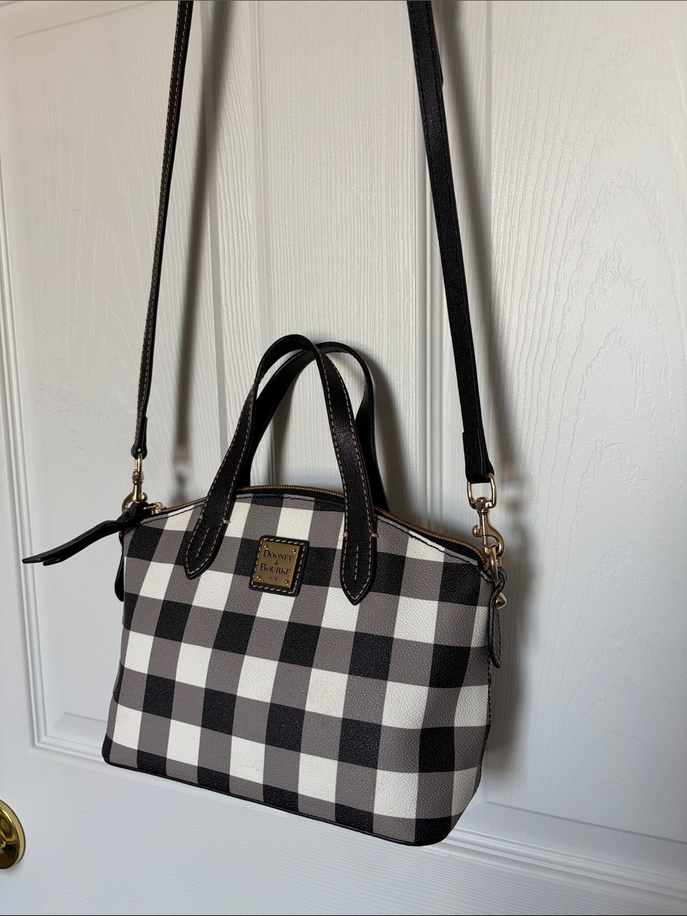 Dooney & Bourke Black and White Buffalo Check Crossbody Satchel